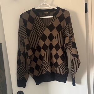 Vintage Caldwell Brown & Black Geometric V-Neck Sweater